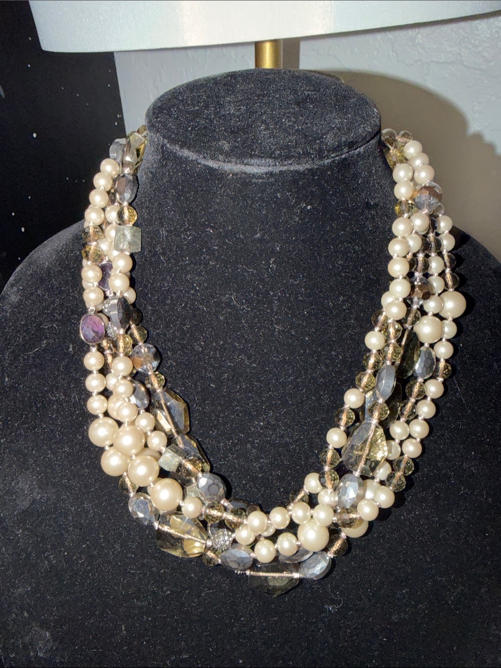 Stella & Dot Cream Pearl and Gold Crystal Multi-Strand Necklace
